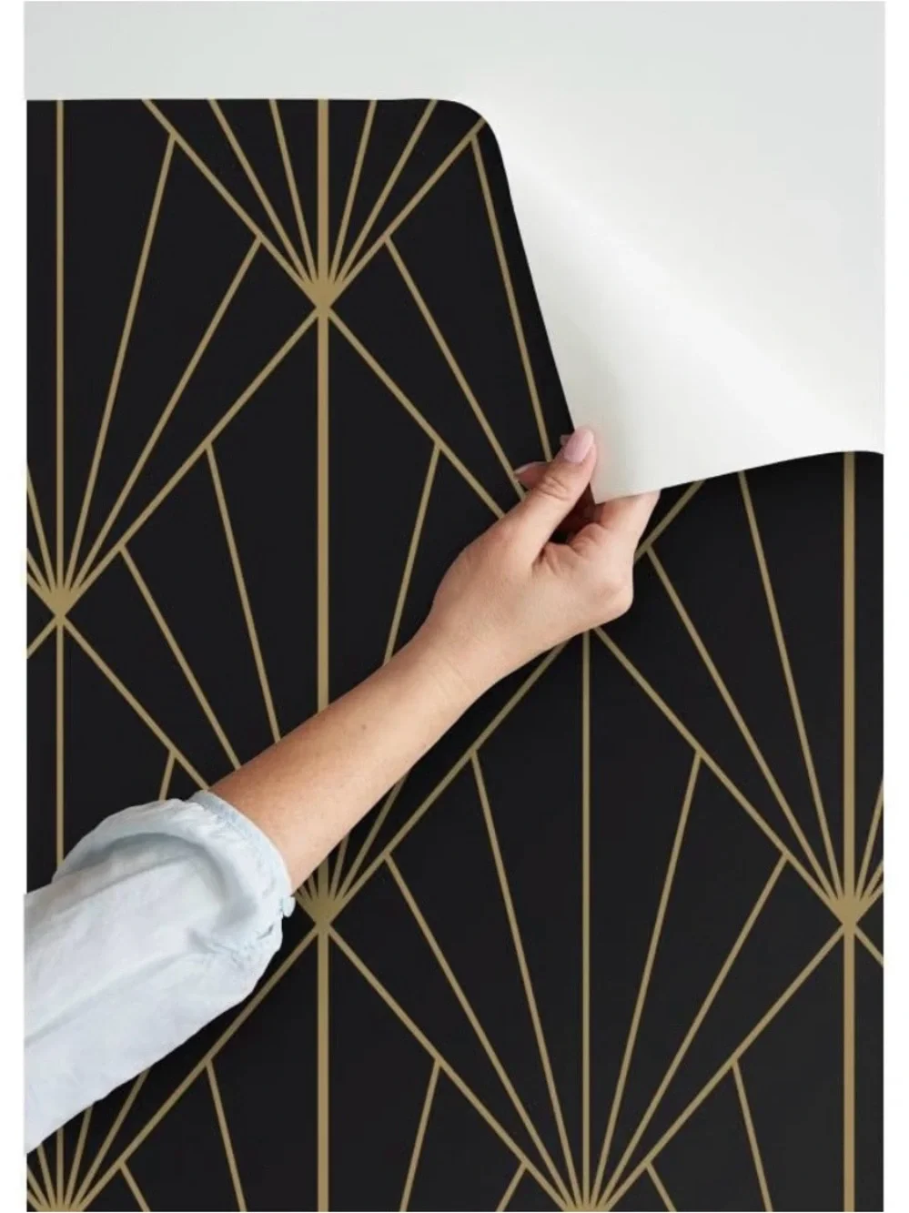 4 new rolls Spoonflower peel stick wallpaper Art Deco Black&Gold Diamond